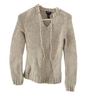 American Eagle Beige Chunky Knit V-Neck 100% Cotton Sweater